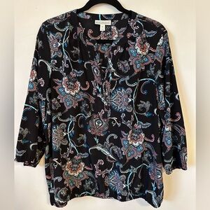 DANA BUCHMAN Women’s Blouse 3/4 Sleeves Paisley Print Size XL